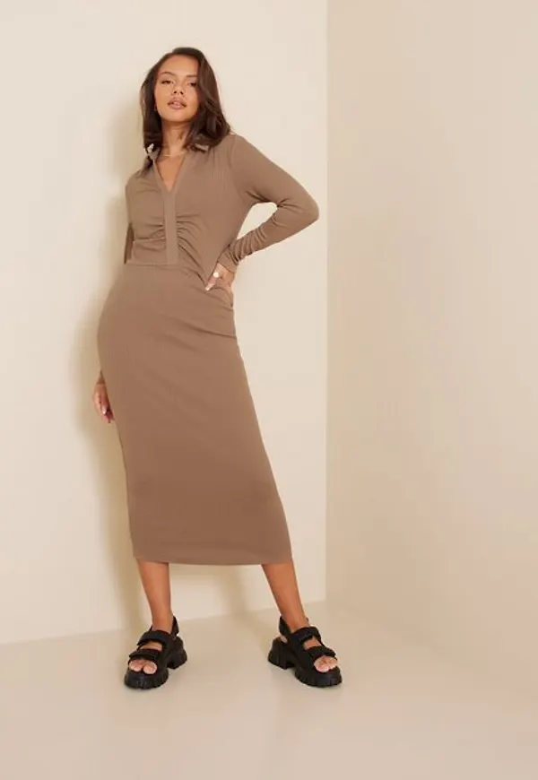 Vila Vimiano L/S Polo Dress/Su Långärmade klänningar Portabella