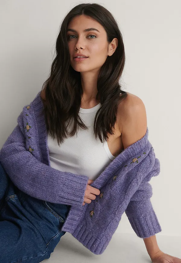 NA-KD Trend Stickad Cardigan - Purple