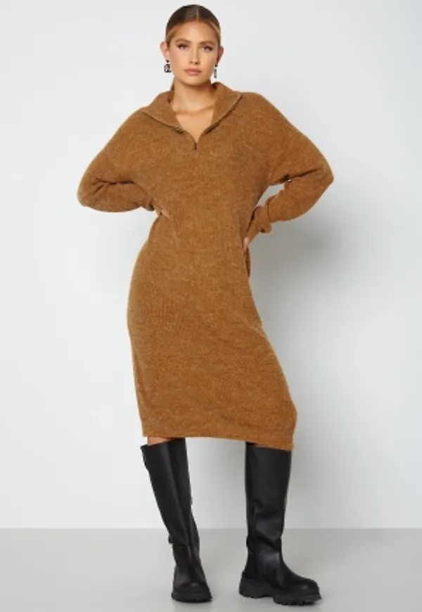 ICHI Novo Knitted Dress 180940 Golden Brown M