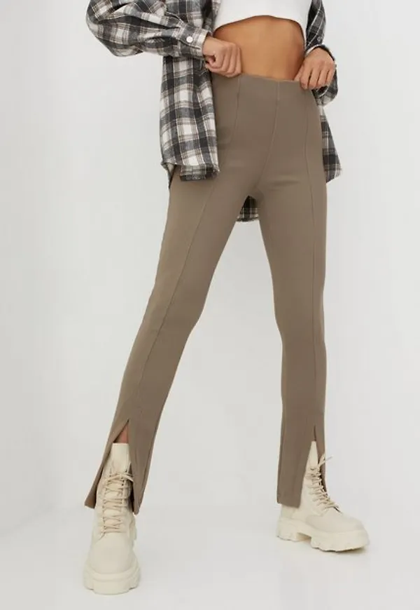 Only Onlleonie Hw Front Slit Rib Legging Leggings Walnut