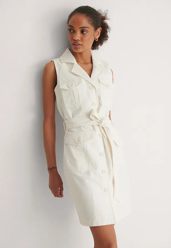 NA-KD Trend Ekologisk Denim Miniklänning Med Bälte - White