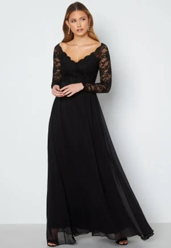 Goddiva Long Sleeve Floaty Maxi Dress Black XXL (UK18)
