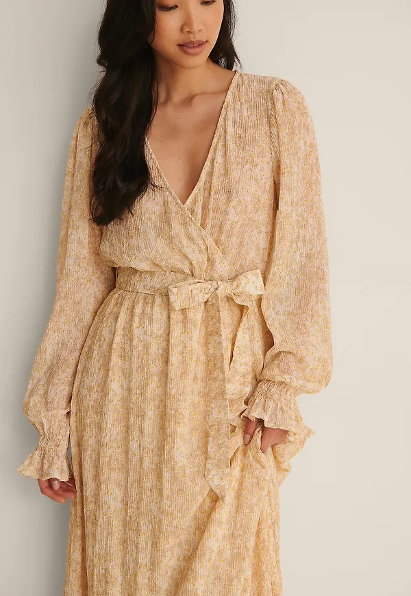 NA-KD Boho V-Ringad Maxiklänning - Beige