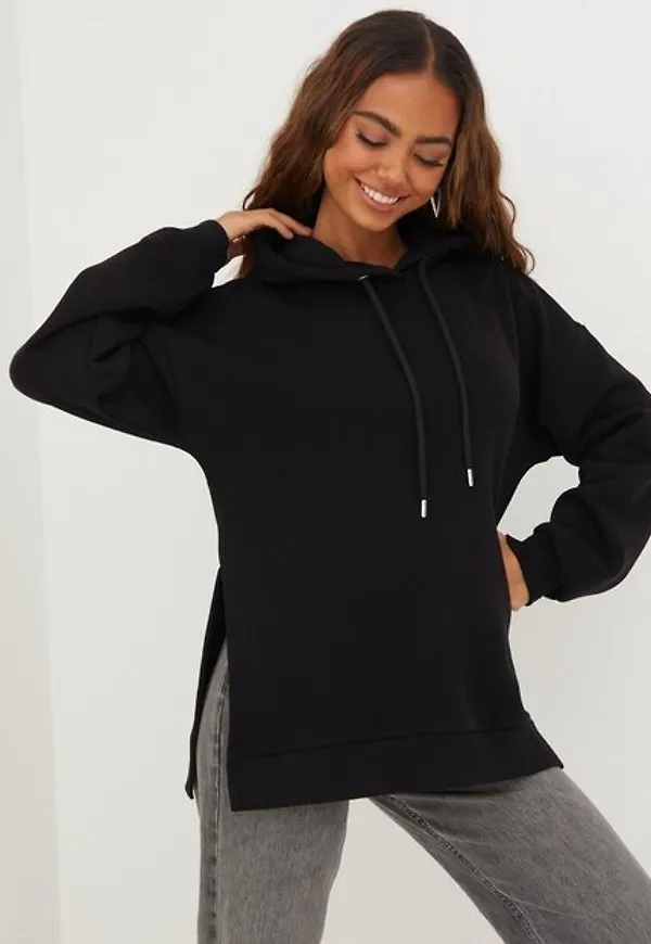 NLY Trend Side Slit Hoodie Hoodies Svart