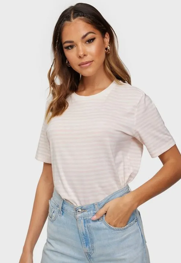 Selected Femme Slfmy Perfect Ss Tee Box Cut-Stri B T-shirts Primrose Pink Snow White