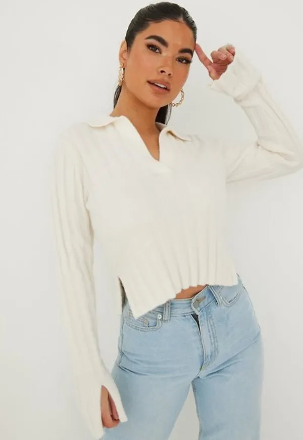 NLY Trend Rib Collar Knit Stickade tröjor Cream