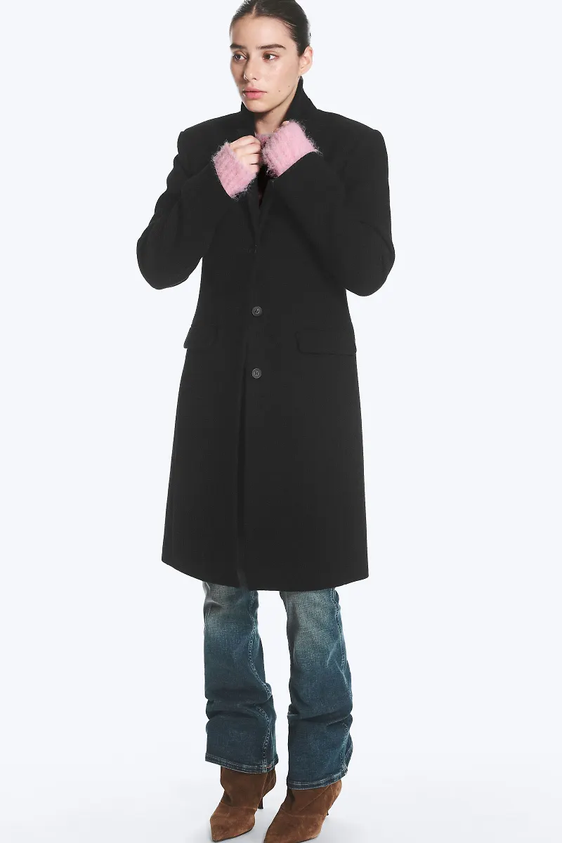 70's Knee-Length Wool-Blend Coat