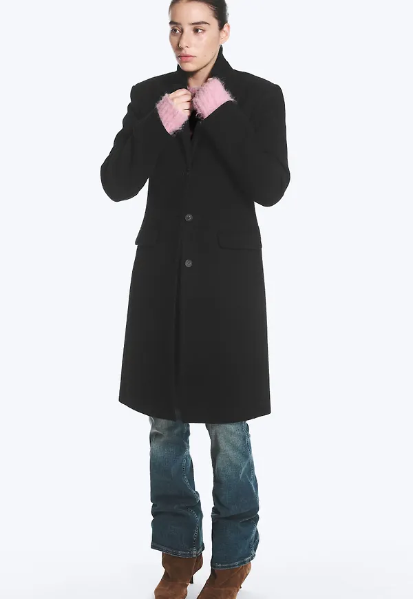 70's Knee-Length Wool-Blend Coat