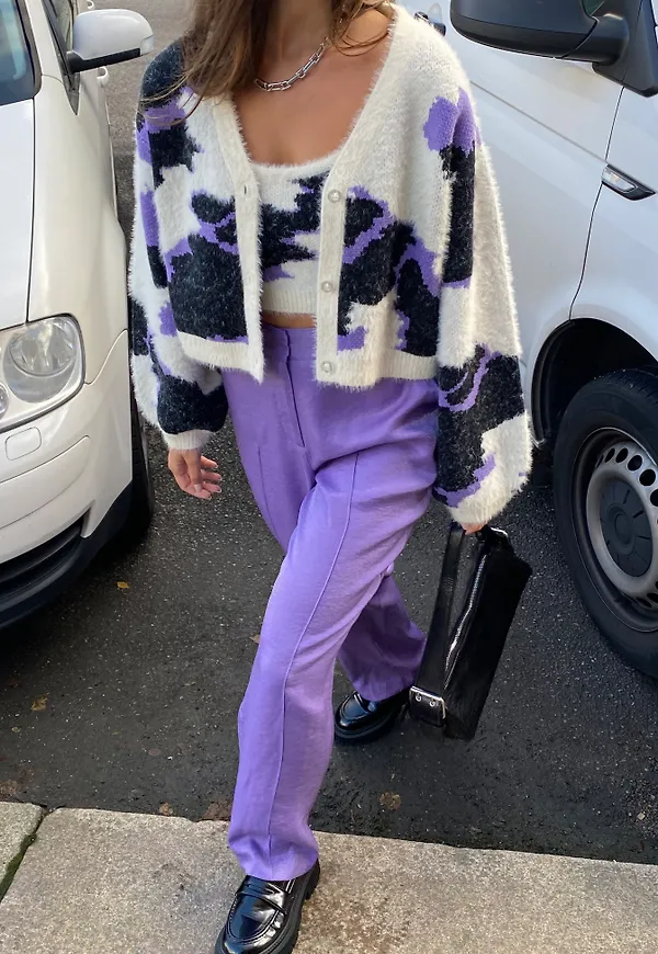 NA-KD Stickad croppad kofta - Purple