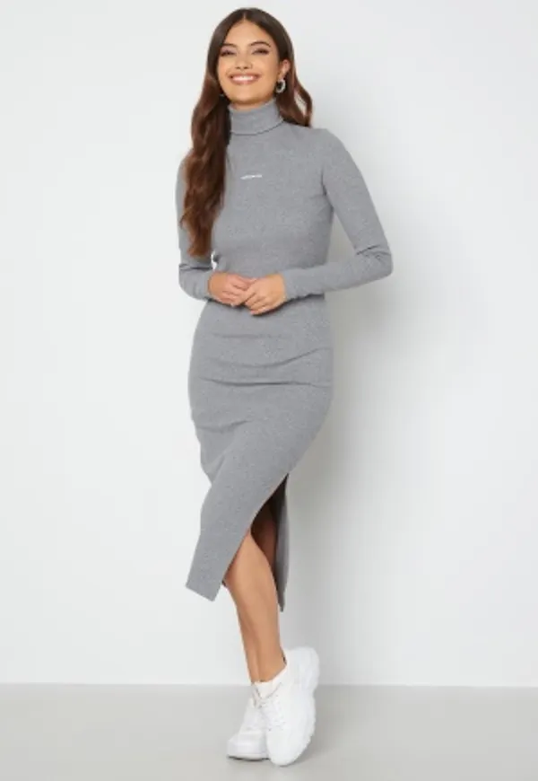Calvin Klein Jeans Micro Branding Roll Neck Dress P3E Grey Heather XS