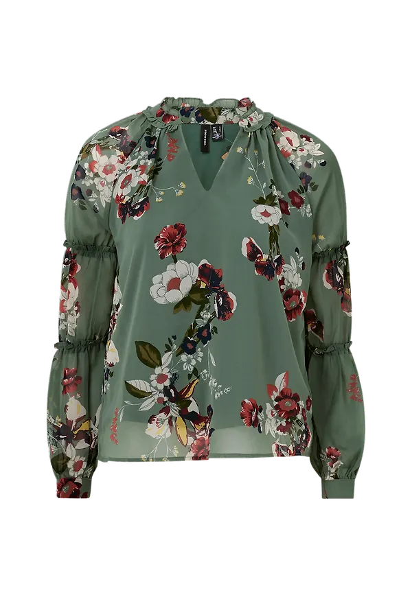 Vero Moda - Blus vmLovely L/S V-neck Top - Grön