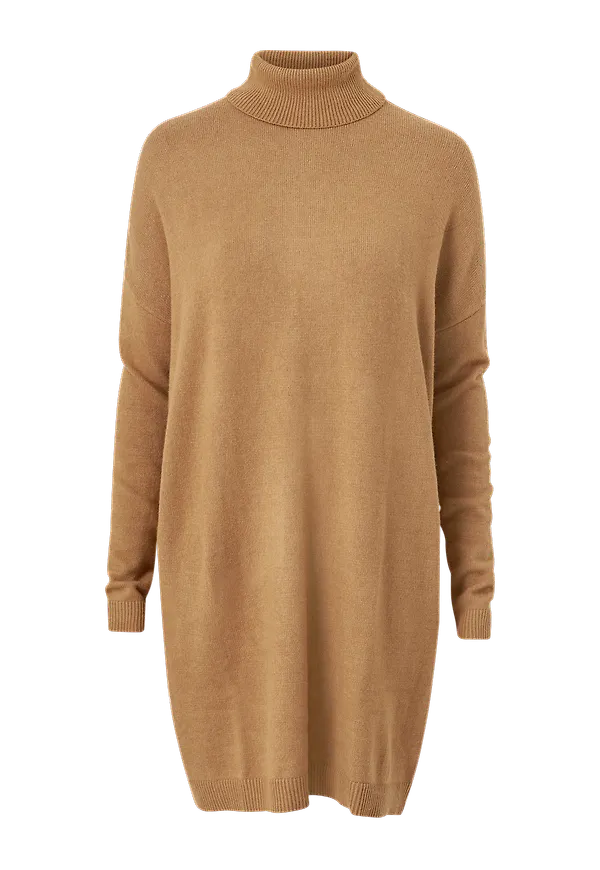Vila - Stickad klänning/tunika viRil Rollneck L/S Knit Tunic - Brun