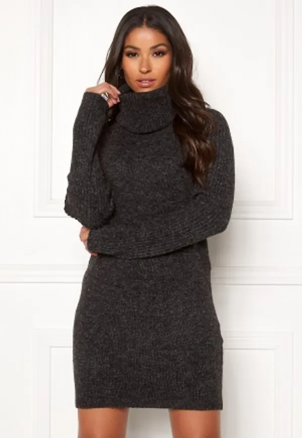 Object Collectors Item Nonsia rib L/S rollneck dress Dark Grey Melange XL