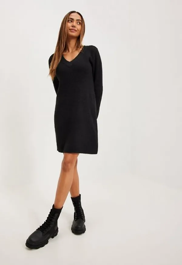 Pieces Pcellen Ls V-Neck Knit Dress Noos B Loose fit dresses Black