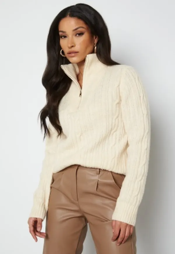 BUBBLEROOM Nadja knitted zip sweater Light beige L