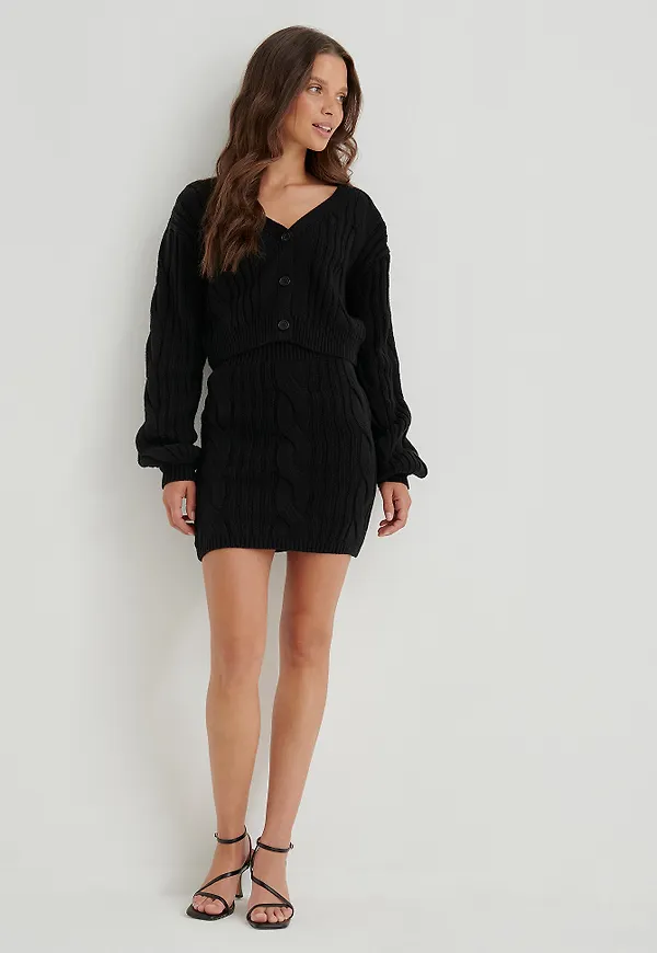 Anna Briand x NA-KD Kabelstickad Kjol - Black