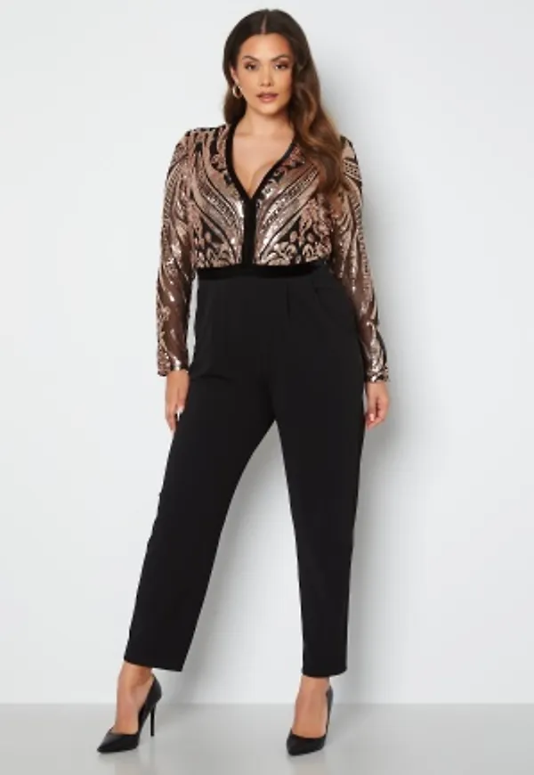 Goddiva Curve Sequin Bodice Jumpsuit Champagne 52 (UK24)