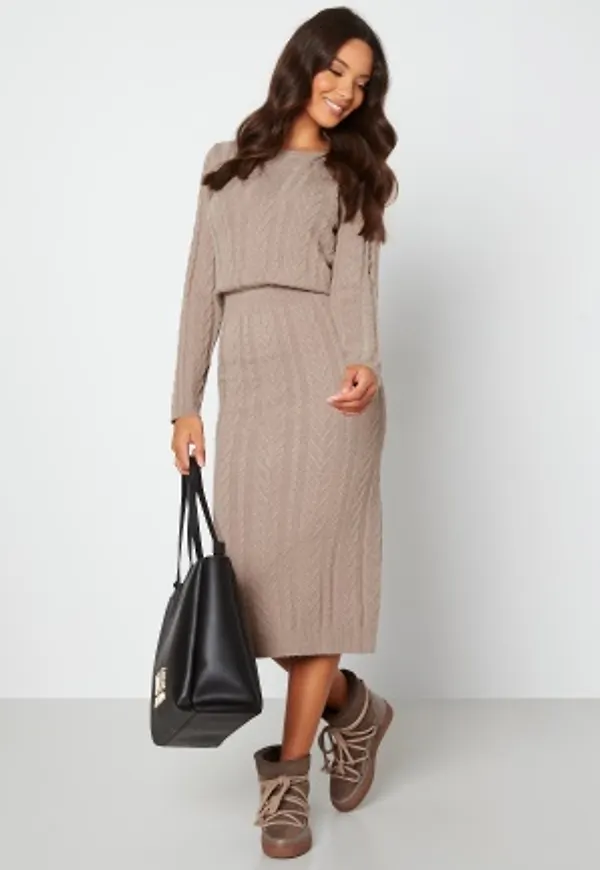 BUBBLEROOM Rishi knitted midi dress Dark beige XL