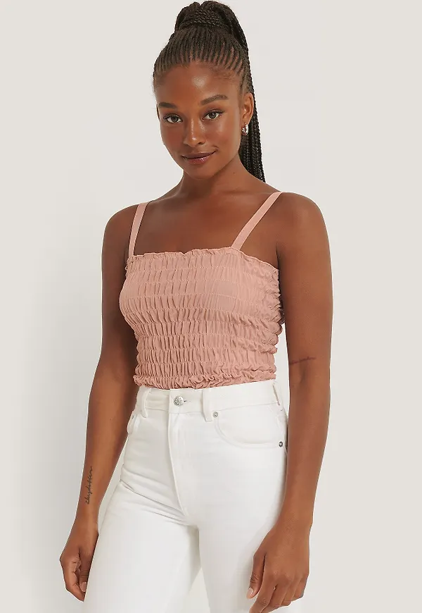 NA-KD Boho Meshlinne Med Smock - Pink