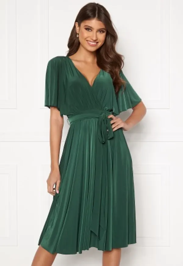 Goddiva Flutter Sleeve Midi Dress Botanical Green XS (UK8)