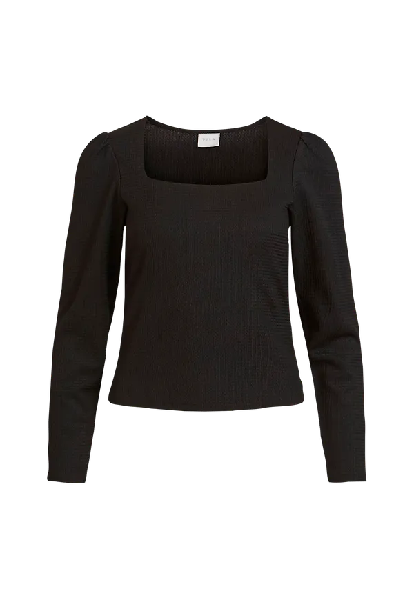 Vila - Topp viNeya Square Neck L/S Cropped Top - Svart