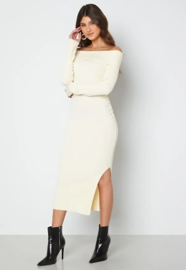 BUBBLEROOM Josie knitted off shoulder dress Cream XS