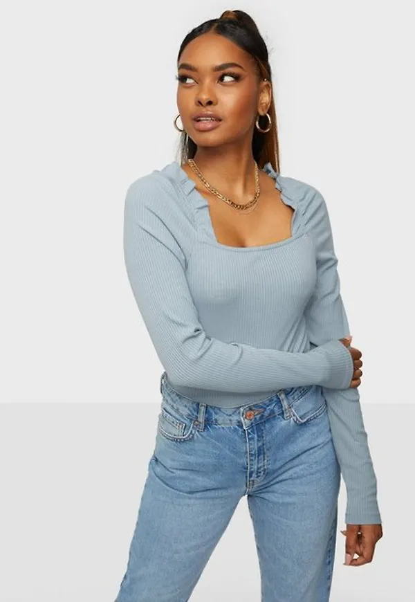 Pieces Pcarabella Ls Top D2D Bc Långärmade toppar Blue Fog