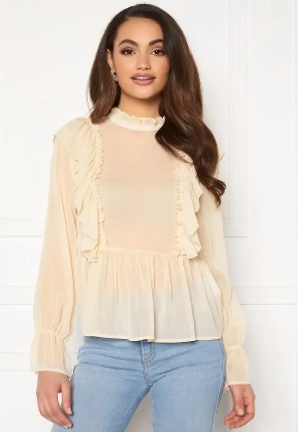 VILA Ashlynn High Neck L/S Top Sandshell 38