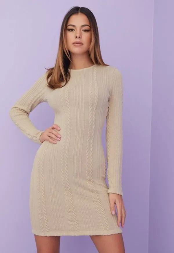 NLY Trend Cable Mini Dress Långärmade klänningar Beige