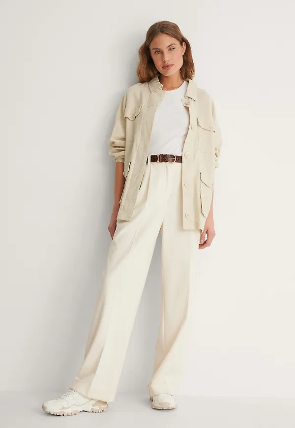 NA-KD Trend Linen Blend Overshirt - Beige