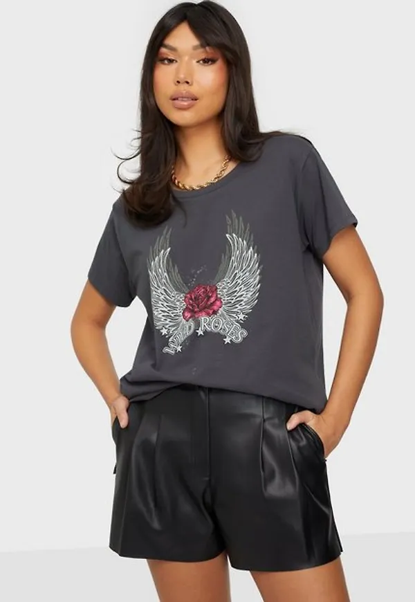 Vila Virocksy Rock S/S T-Shirt/L/K T-shirts Asphalt Wild Roses