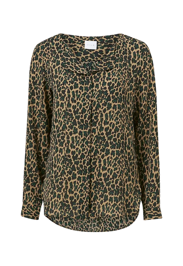 Vila - Blus viLucy L/S Print s - Brun