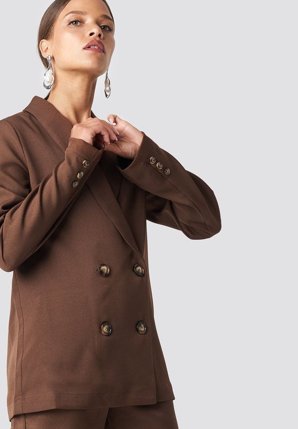 NA-KD Classic Oversized Double Breasted Blazer - Brown