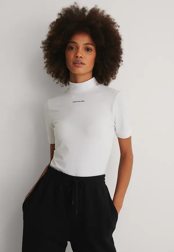 Calvin Klein Organic Micro Branding Stretch Mock Neck - White