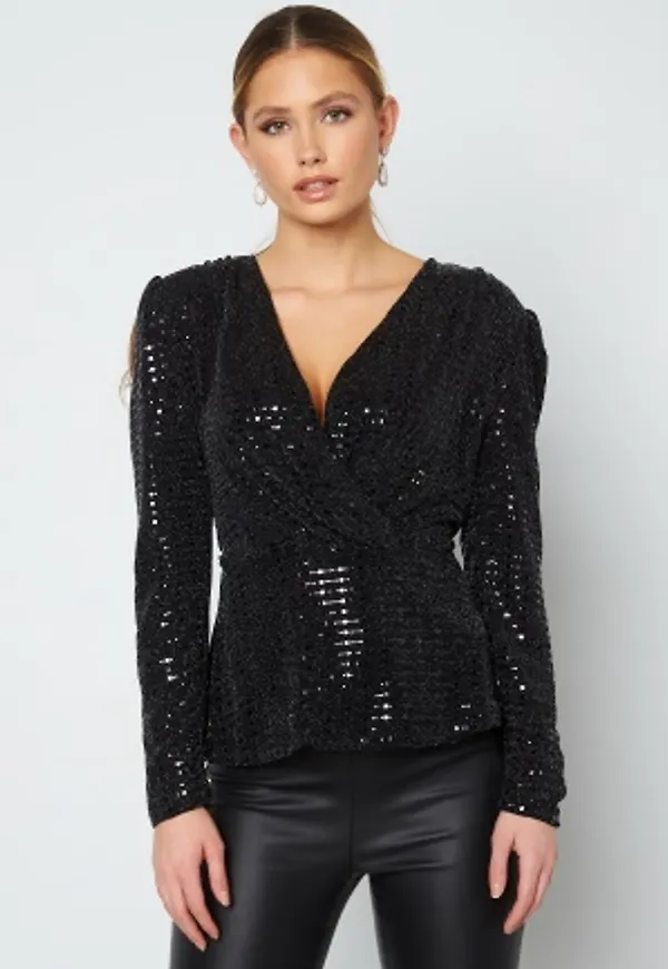 VILA Feste L/S Top Black AOP Silver L