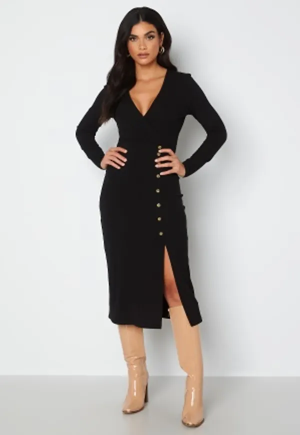 BUBBLEROOM Rose long sleeve button dress Black XS