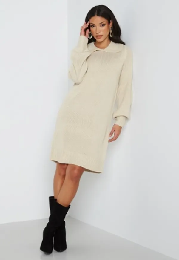 ONLY Lexa L/S Collar Dress Knit Pumice Stone S
