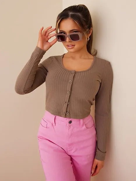 Only Onlkaya L/S Cropped Top Jrs Crop tops Walnut