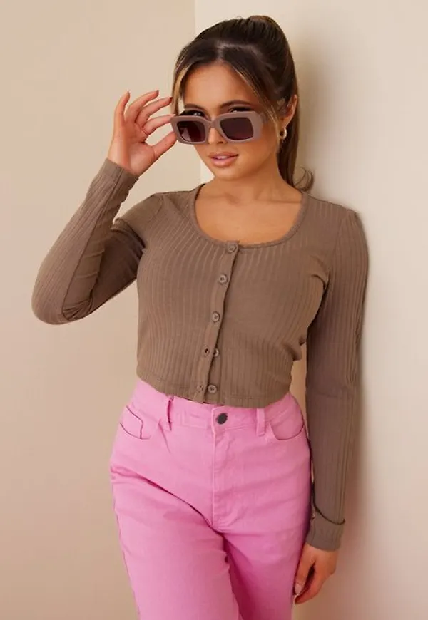 Only Onlkaya L/S Cropped Top Jrs Crop tops Walnut