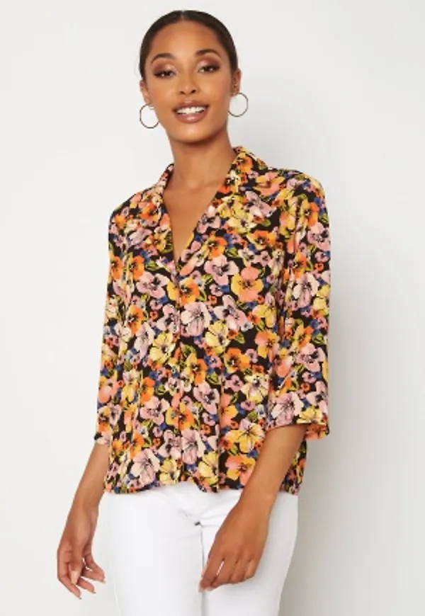 ONLY Alma Life Poly 3/4 Shirt Black AOP Sunshine F XS