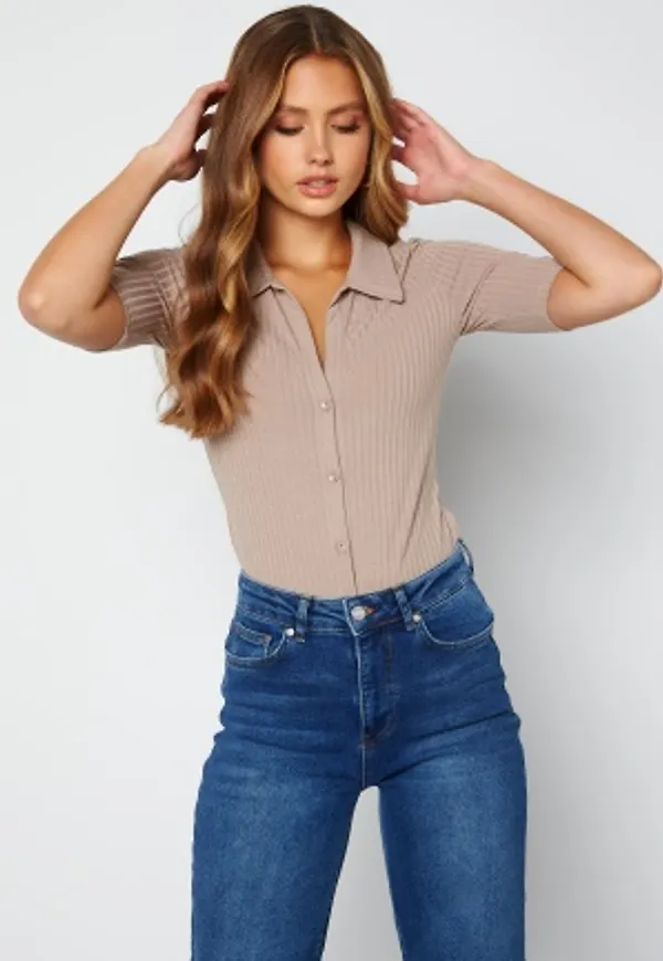 BUBBLEROOM Nola rib top Dark beige XL