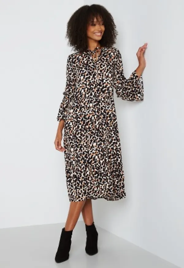 Object Collectors Item Pamala 3/4 Midi Dress Black AOP Animal 36