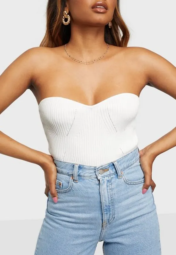 Gina Tricot Pia knitted top Off shoulder toppar Offwhite