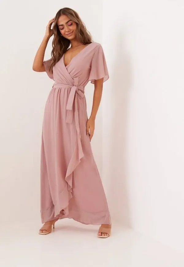 Sisters Point Louise Short Sleeve Dress Maxiklänningar Dusty Rose