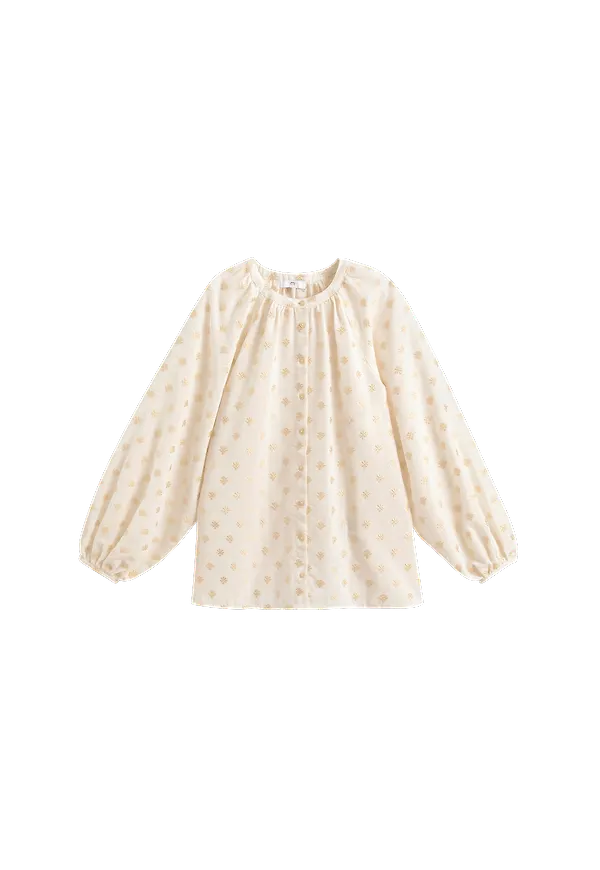 La Redoute - Vid blus med rund halsringning och brodyr - Brun