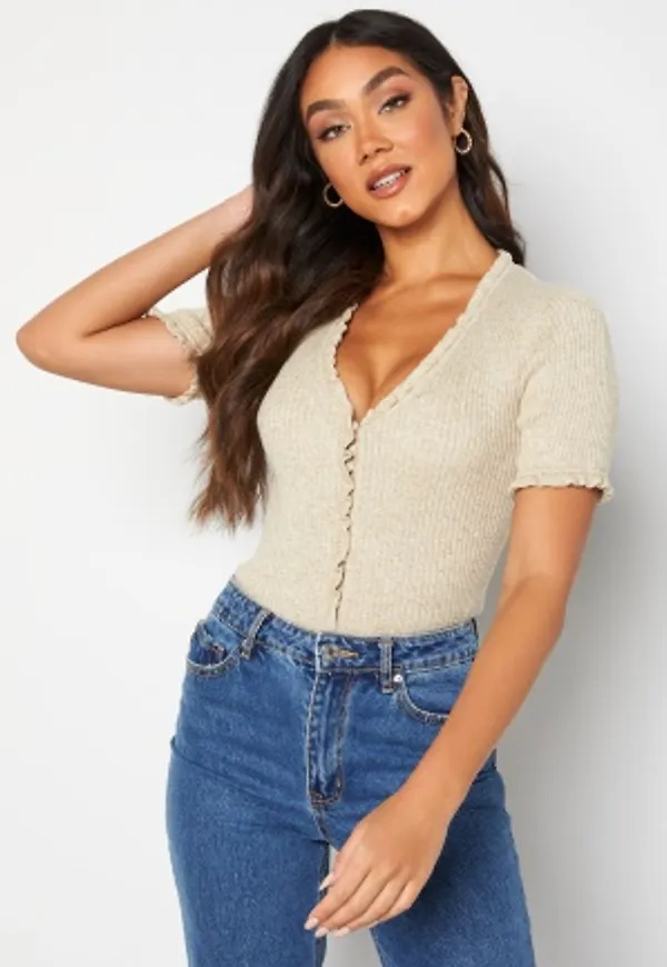 ONLY Lina S/S Ruffle Cardigan Pumice Stone Detail M