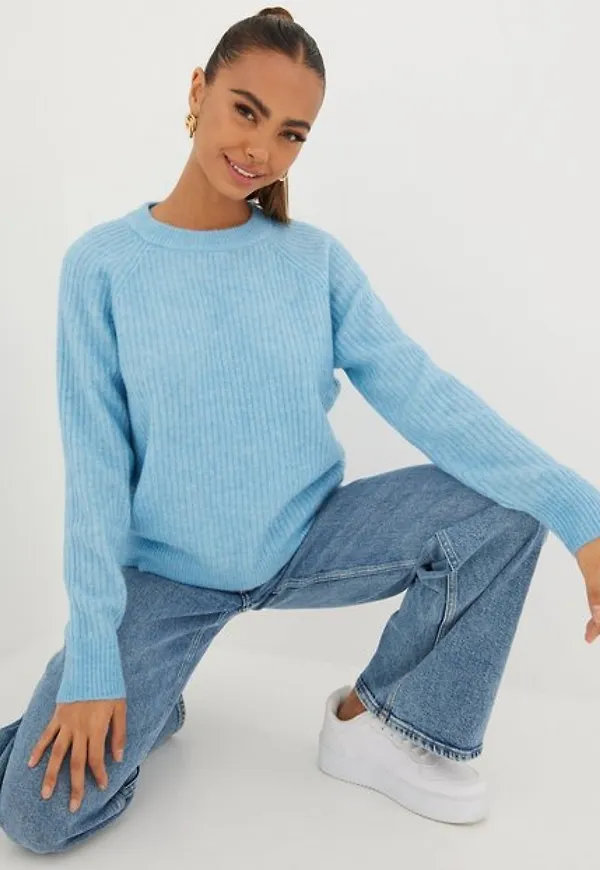 Selected Femme Slfstar Ls Knit Rib X-Mas O-Neck M Stickade tröjor Alaskan Blue