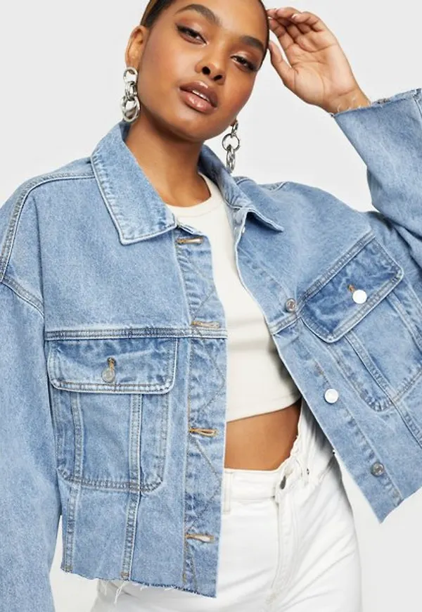 Missguided Pleat Back Oversized 80S Denim Jeansjackor Light Blue