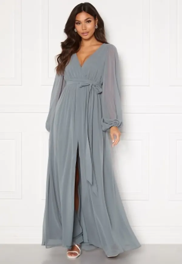 Goddiva Long Sleeve Chiffon Dress Air Force Blue S (UK10)