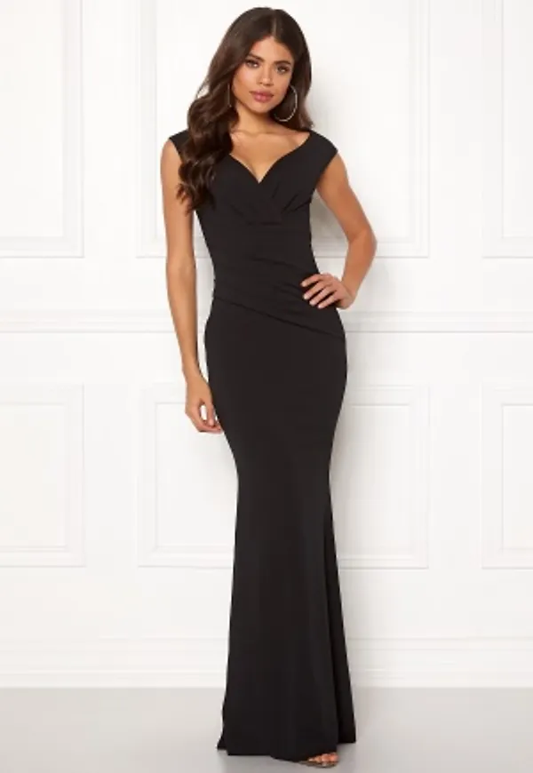 Goddiva Bardot Pleat Maxi Dress Black XL (UK16)